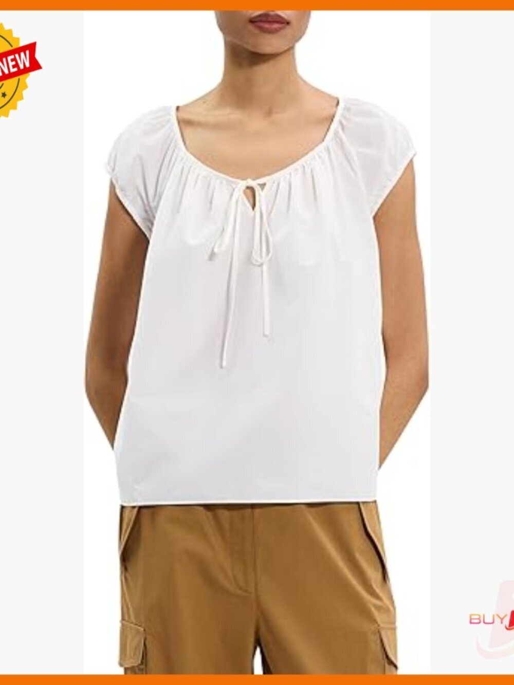 Short Sleeve A-Line Top with Self-Tie Neckline and Ruching Details